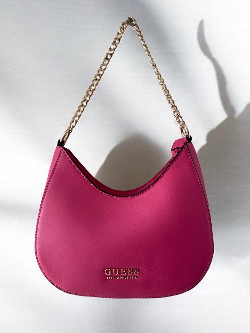 GUESS Hot Pink Crescent Shoulder Bag with Gold Chain - Picture 5 of 7